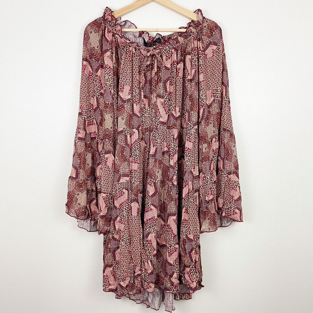 NWT Johnny Was Jade Mini Dress Bell Sleeve Cottagecore Boho Metallic Size Small